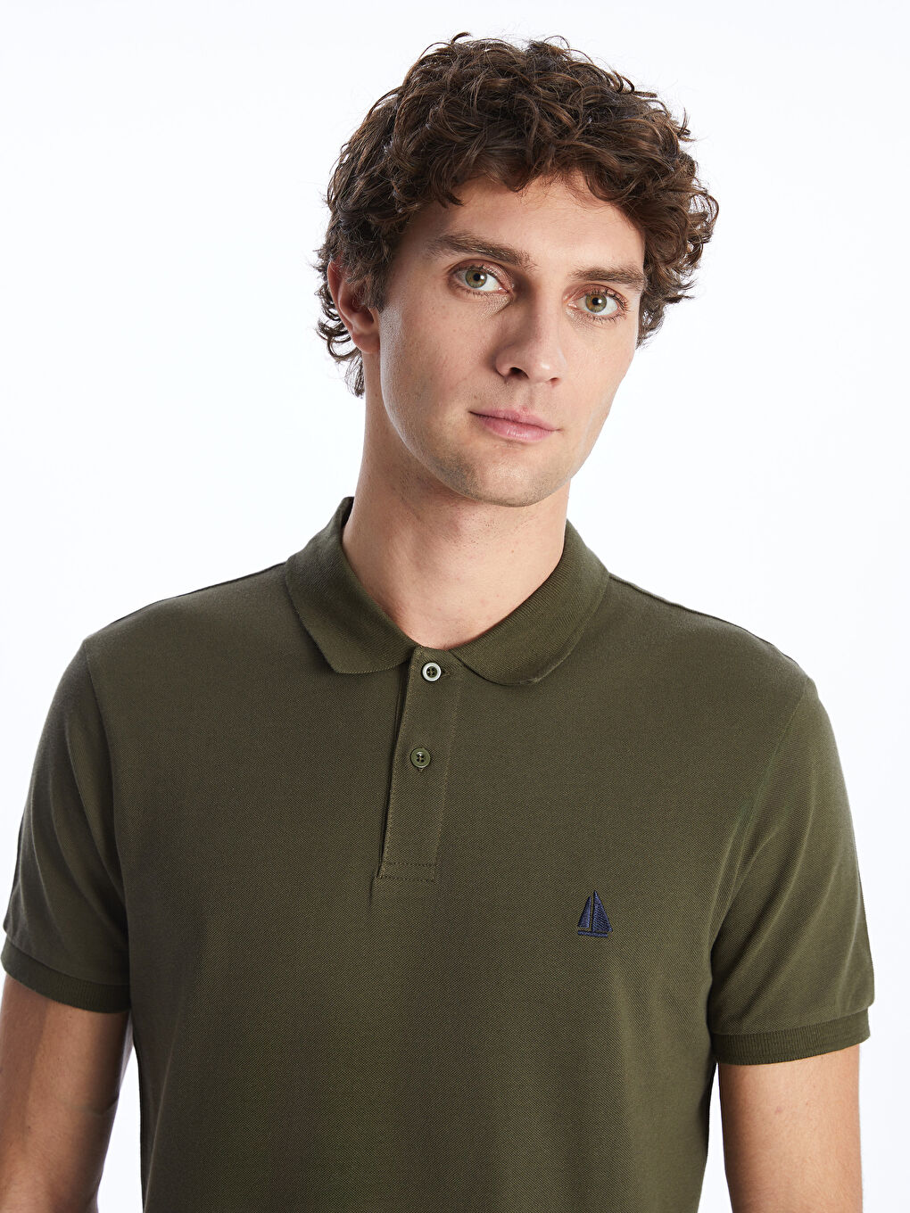 Haki Polo Yaka Kısa Kollu Pike Erkek Tişört-1