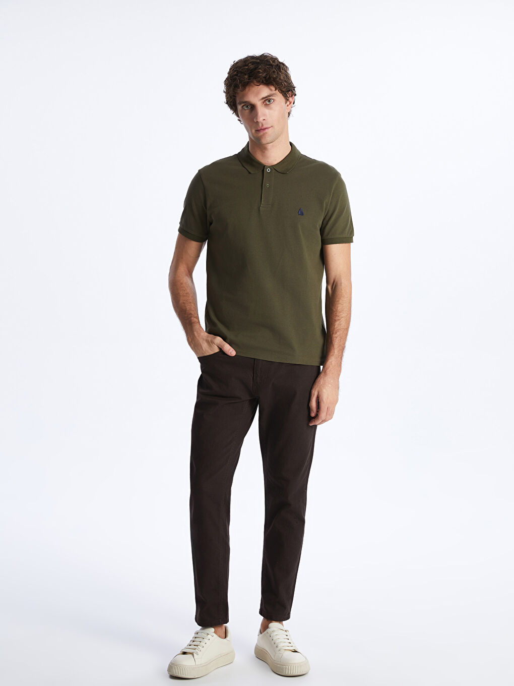 Haki Polo Yaka Kısa Kollu Pike Erkek Tişört-2