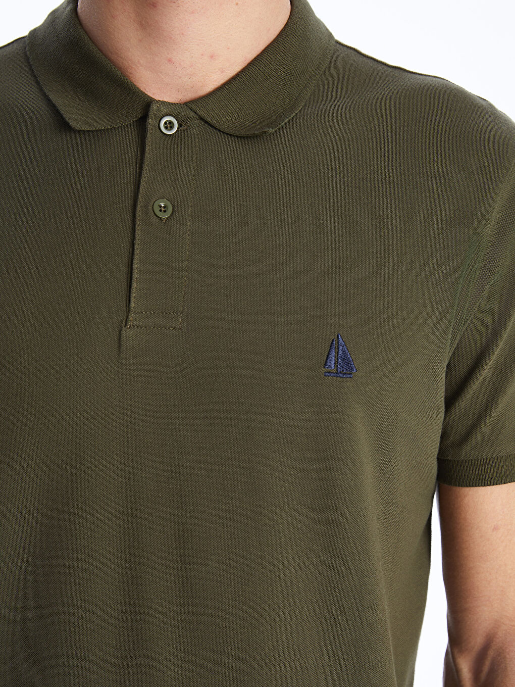 Haki Polo Yaka Kısa Kollu Pike Erkek Tişört-3