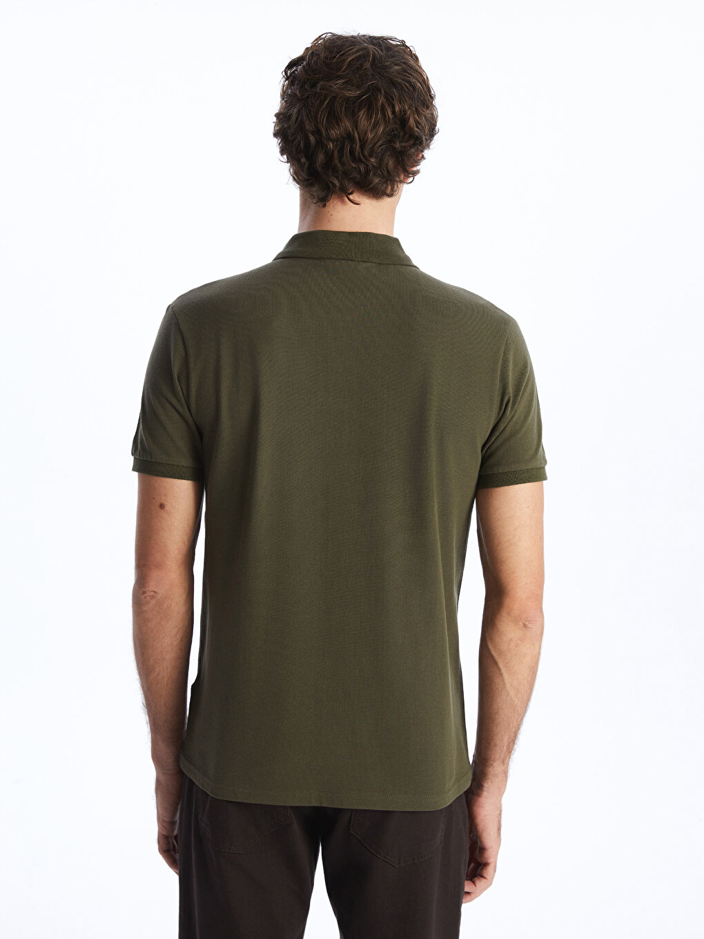 Haki Polo Yaka Kısa Kollu Pike Erkek Tişört-4