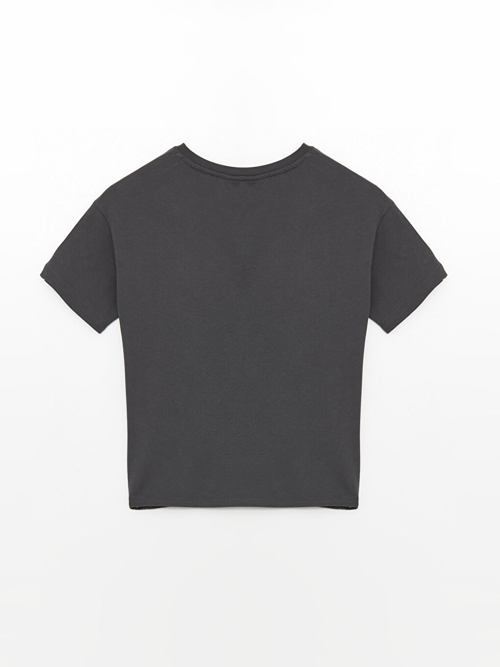 Gri Bisiklet Yaka Baskılı Kısa Kollu Kız Çocuk Tişört-1