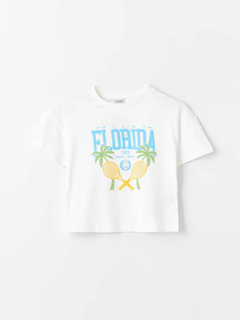 Ekru Bisiklet Yaka Florida Baskılı Kız Çocuk Tişört