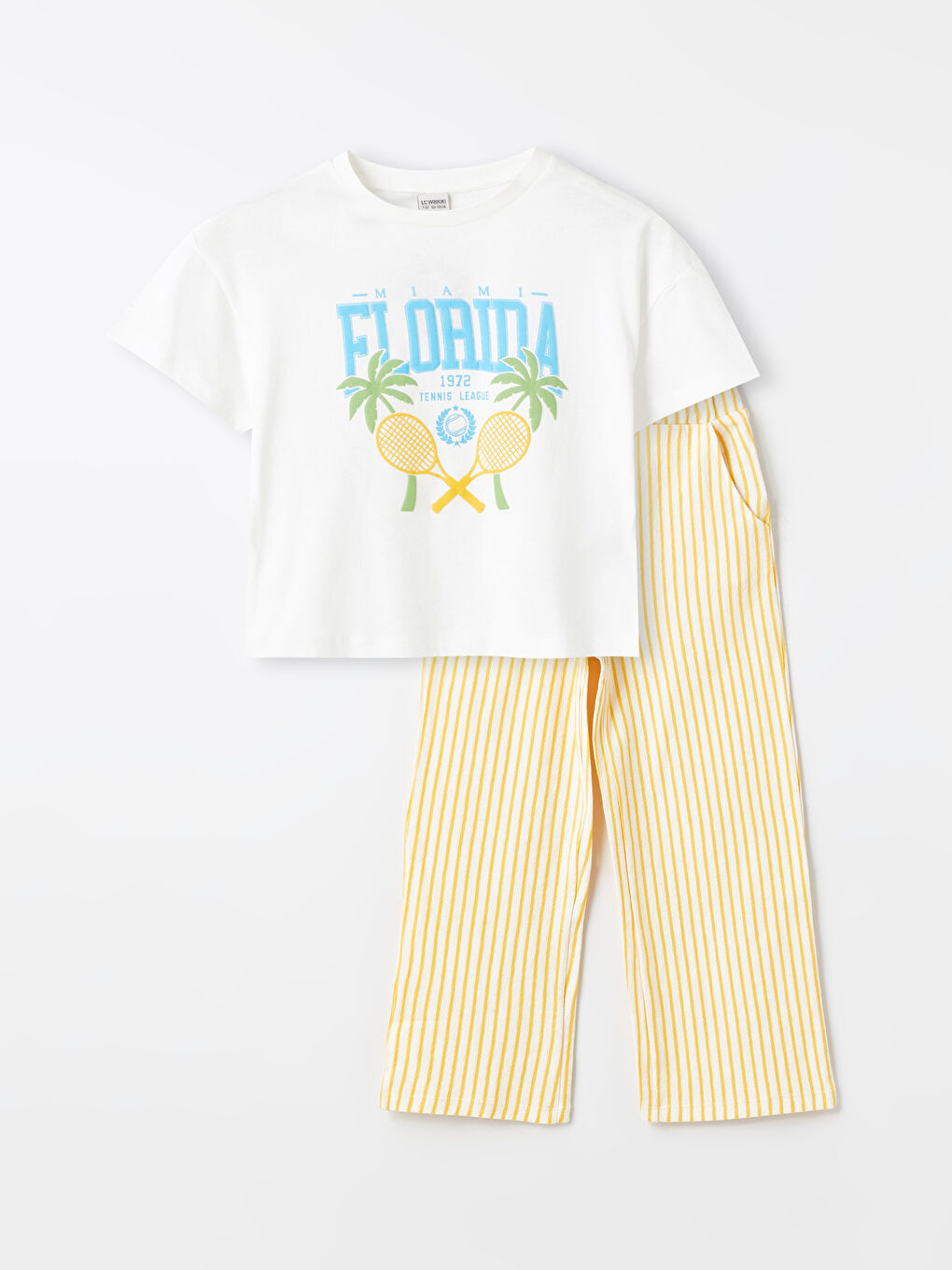 Crew Neck Printed Short Sleeve Girls T-Shirt and Trousers -S4CD84Z4-FDU