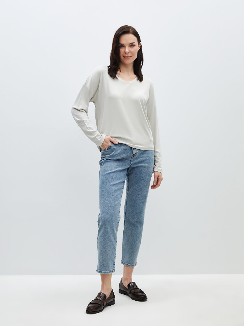 LC Waikiki Elasticated Waist Mom Fit Women's Jeans -S4CE00Z8-SHK