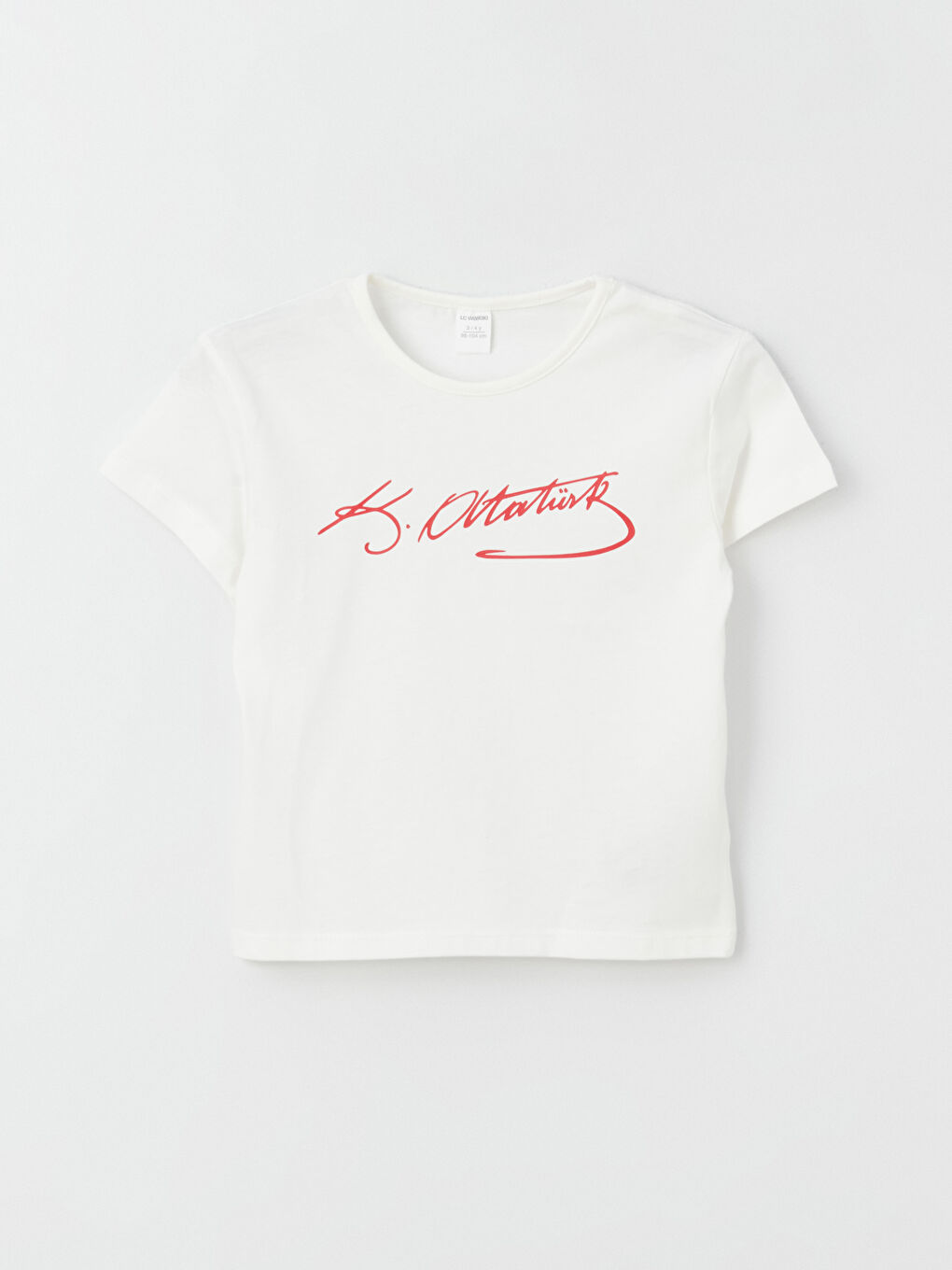 Ekru Bisiklet Yaka Atatürk Baskılı Kız Bebek Tişört-3