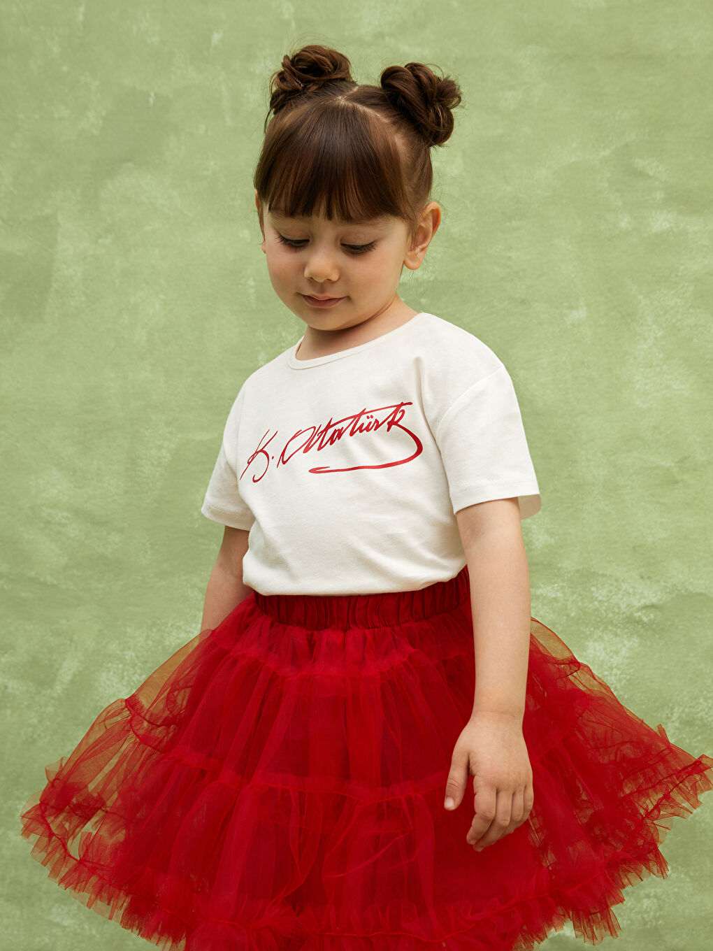 Ekru Bisiklet Yaka Atatürk Baskılı Kız Bebek Tişört