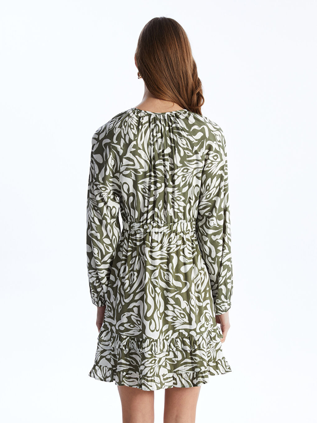 Tie Neck Patterned Long Sleeve Women's Dress -S4CF01Z8-LRR