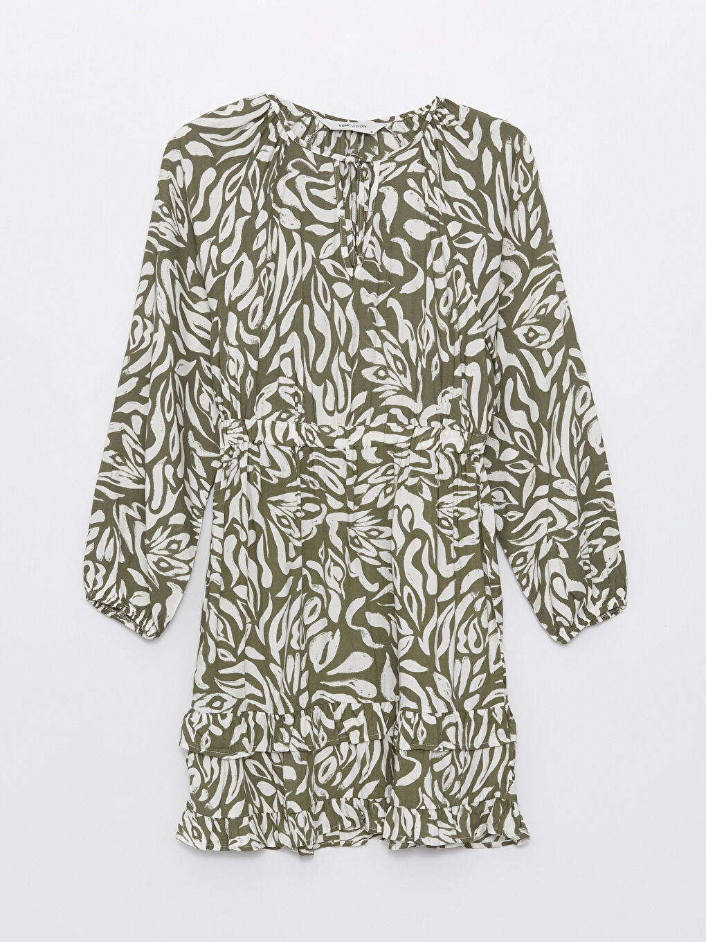 Tie Neck Patterned Long Sleeve Women's Dress -S4CF01Z8-LRR