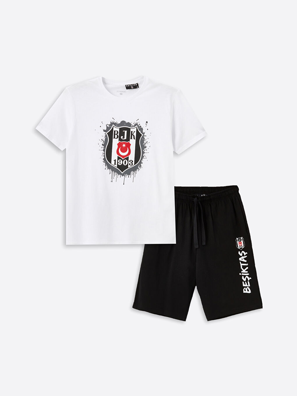 Beyaz Standart Kalıp Beşiktaş Baskılı Erkek Şortlu Pijama Takımı-4