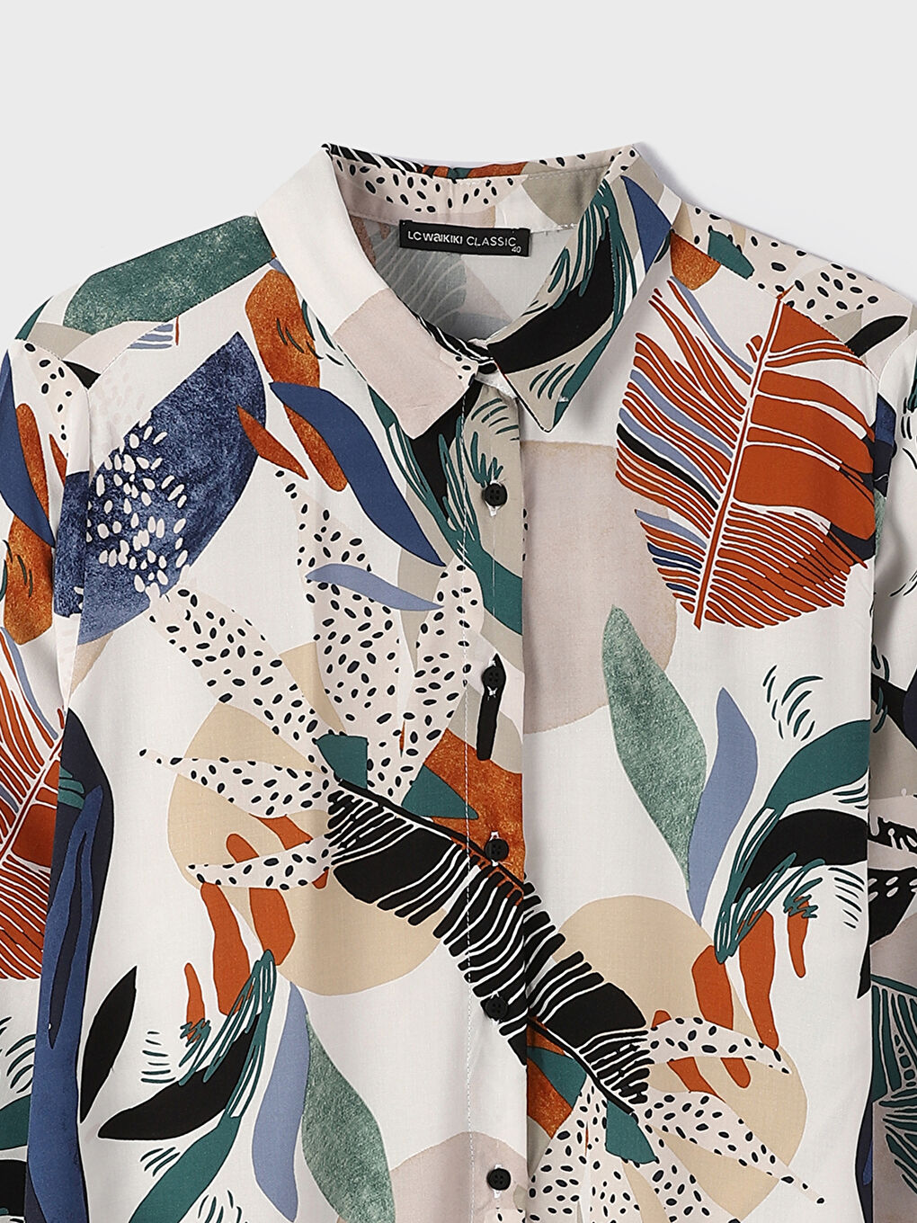 Collared Neck Patterned Long Sleeve Women's Dress-2