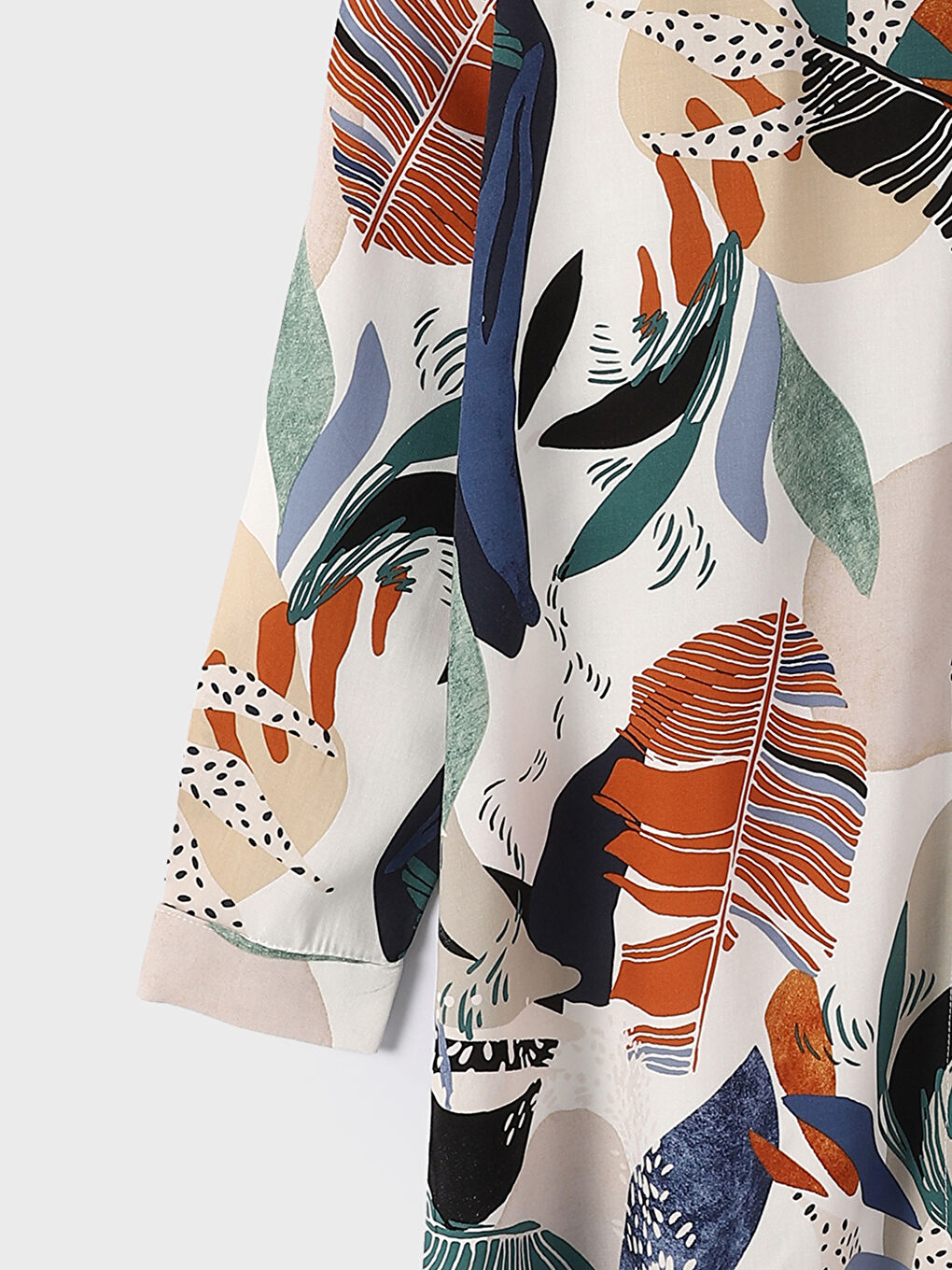 Collared Neck Patterned Long Sleeve Women's Dress-3