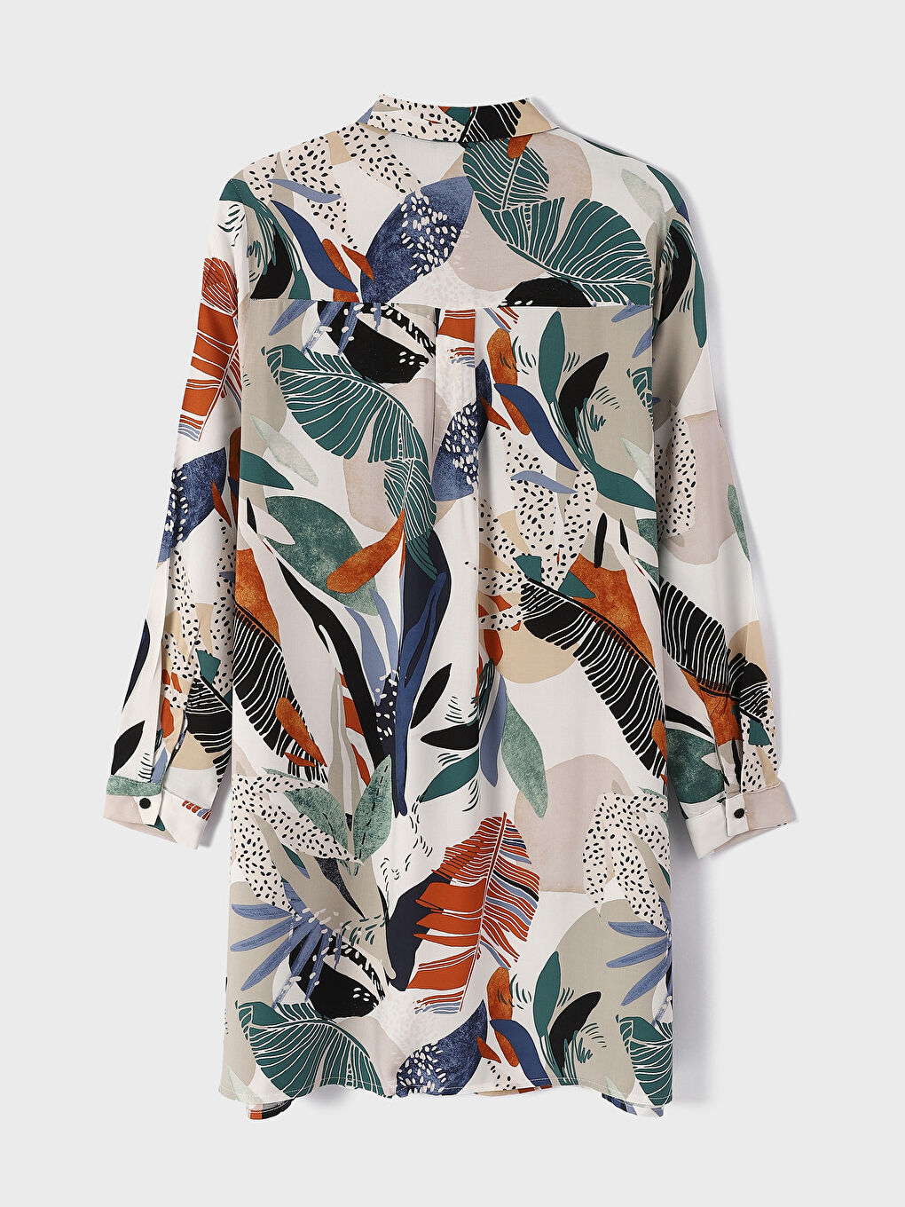 Collared Neck Patterned Long Sleeve Women's Dress-1