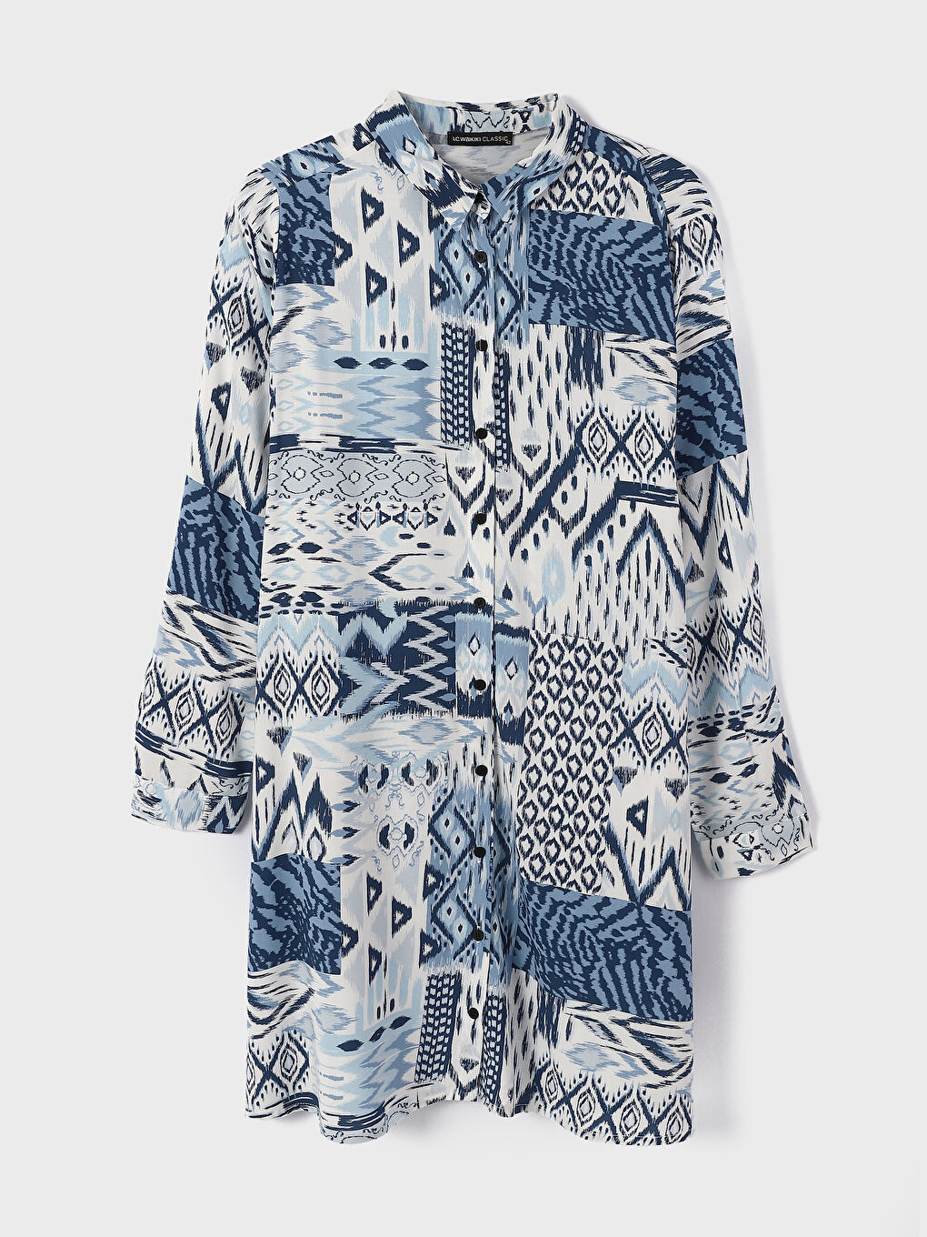 Collared Neck Patterned Long Sleeve Women's Dress