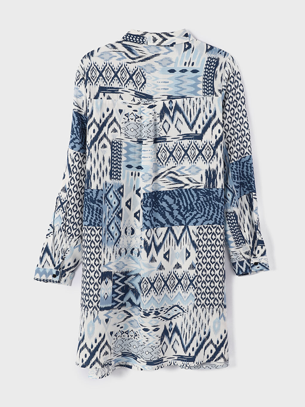 Collared Neck Patterned Long Sleeve Women's Dress-1