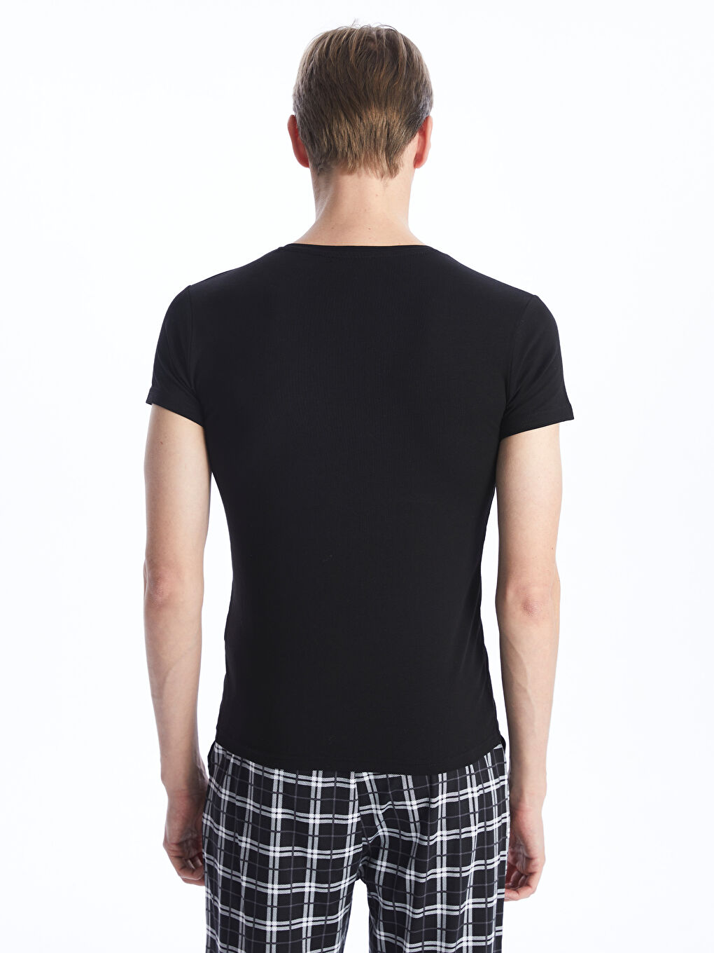 Siyah Bisiklet Yaka Kısa Kollu Erkek Atlet-4