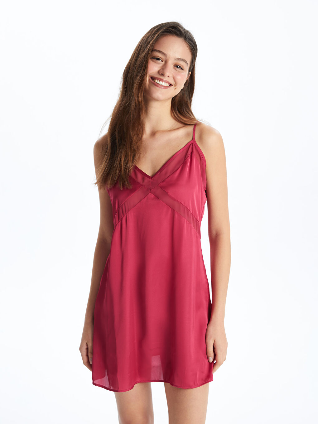 V Neck Plain Strappy Satin Women's Fantasy Nightgown -S4CG41Z8-HRJ