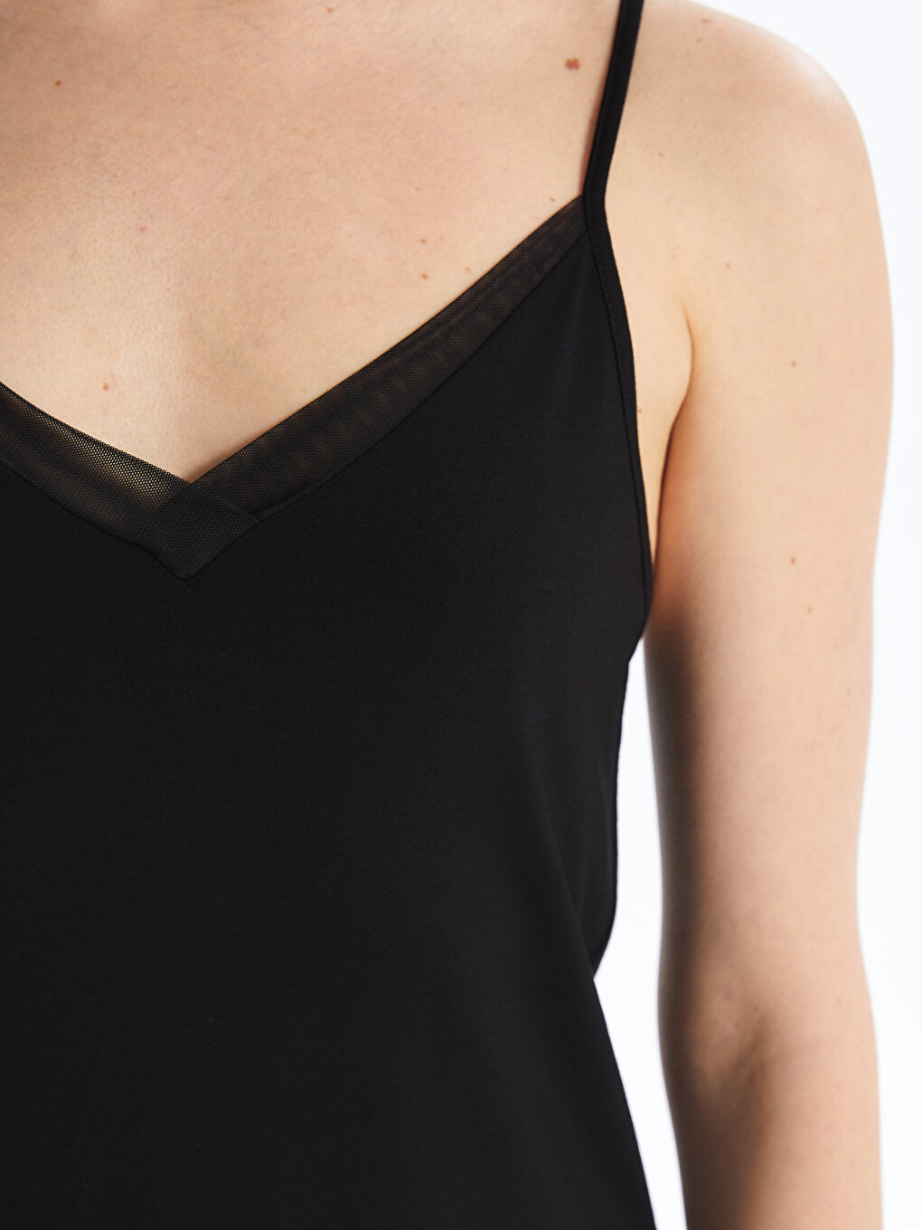 Siyah V Yaka Düz Kısa Kollu Kadın Fantezi Gecelik-3