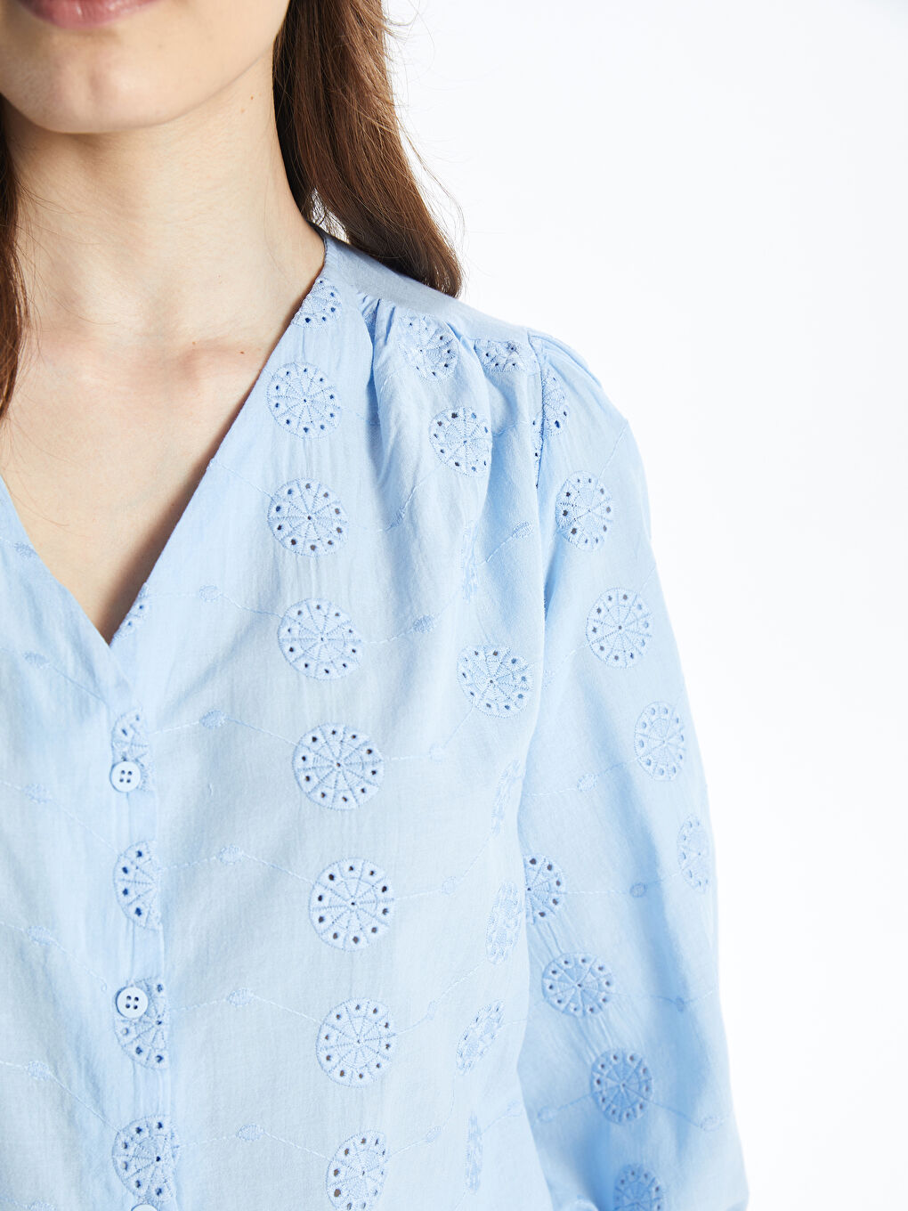 V-Neck Self-Patterned Women's Blouse -S4CH64Z8-G9Q