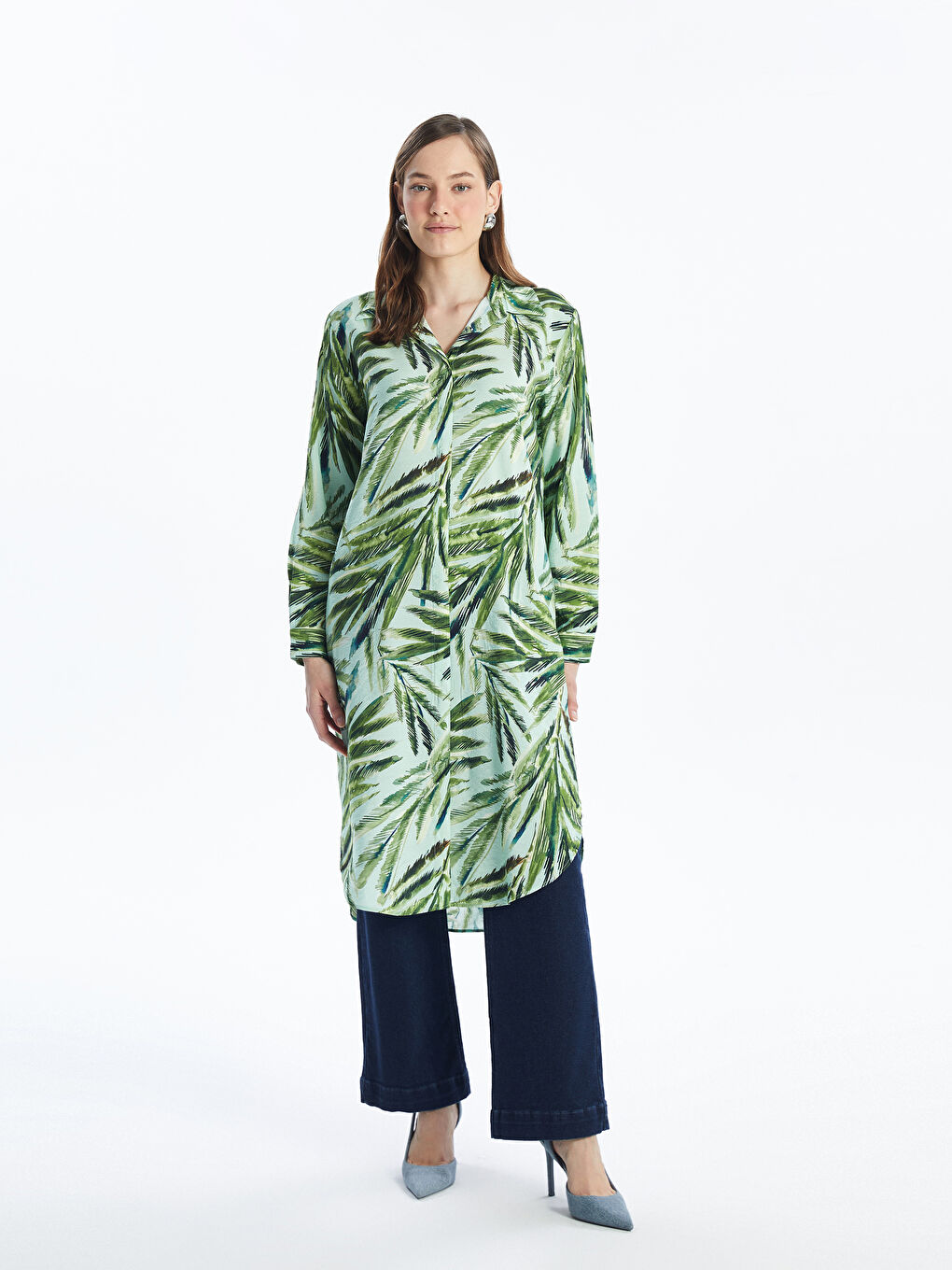 Patterned Long Sleeve Women's Shirt Tunic -S4CH65Z8-LRR