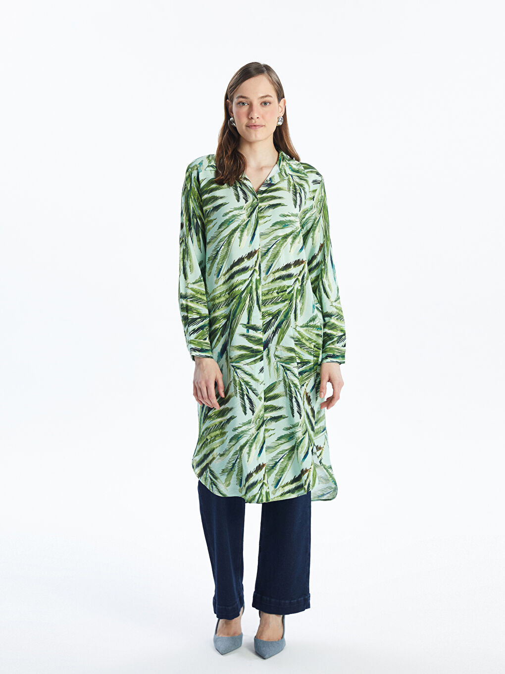 Patterned Long Sleeve Women's Shirt Tunic -S4CH65Z8-LRR