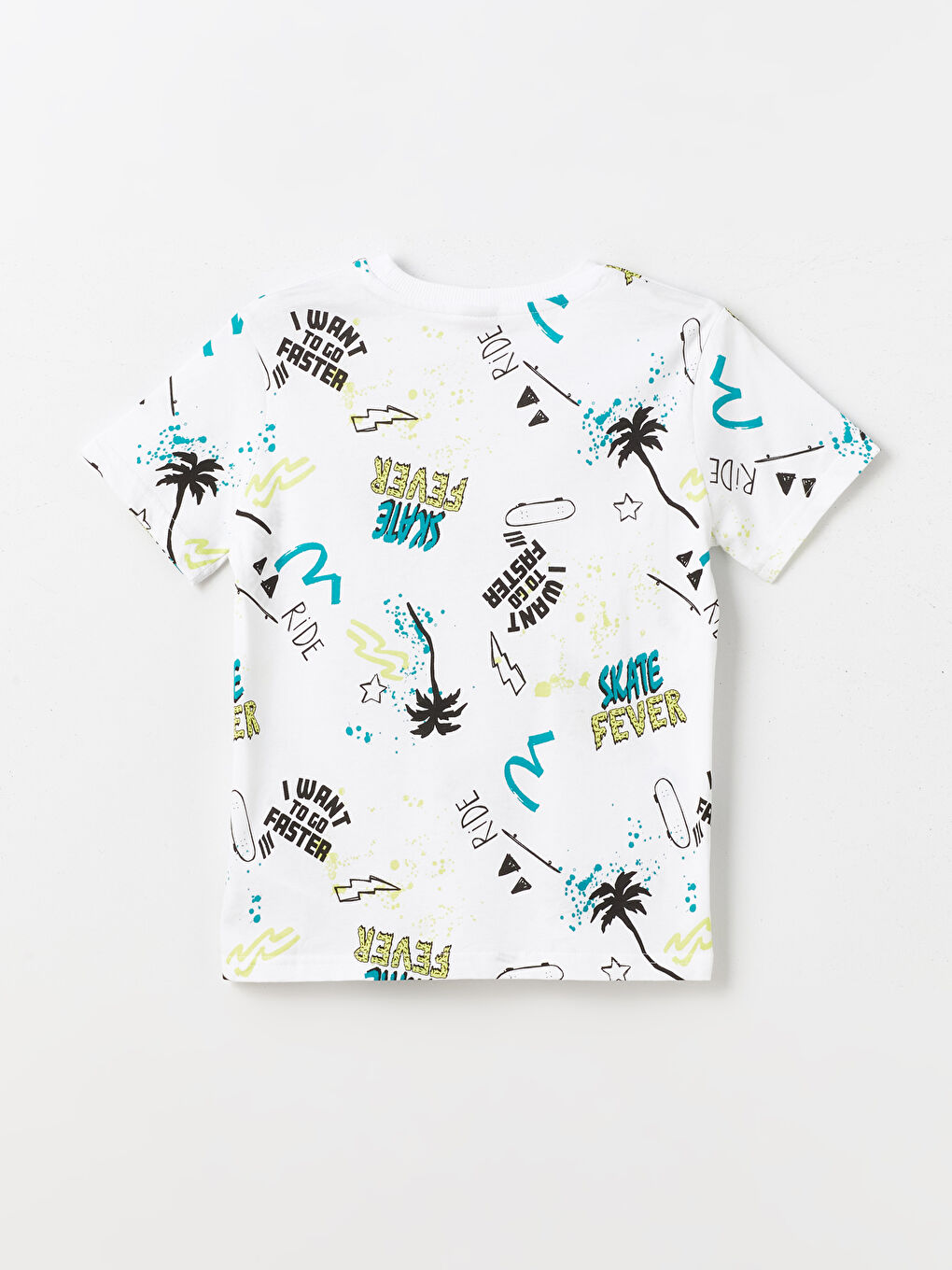 Beyaz Bisiklet Yaka Baskılı Kısa Kollu Erkek Çocuk Tişört-4