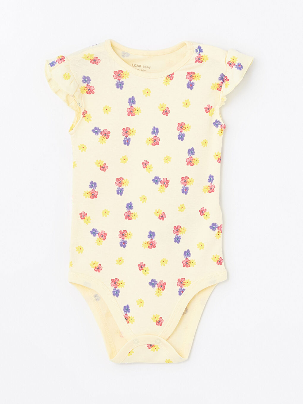 Sarı Çiçek Baskılı Kız Bebek Çıtçıtlı Body