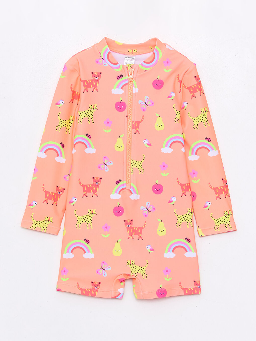 Crew Neck Long Sleeve Printed Baby Girls' Swimsuit -S4CJ03Z1-LSL