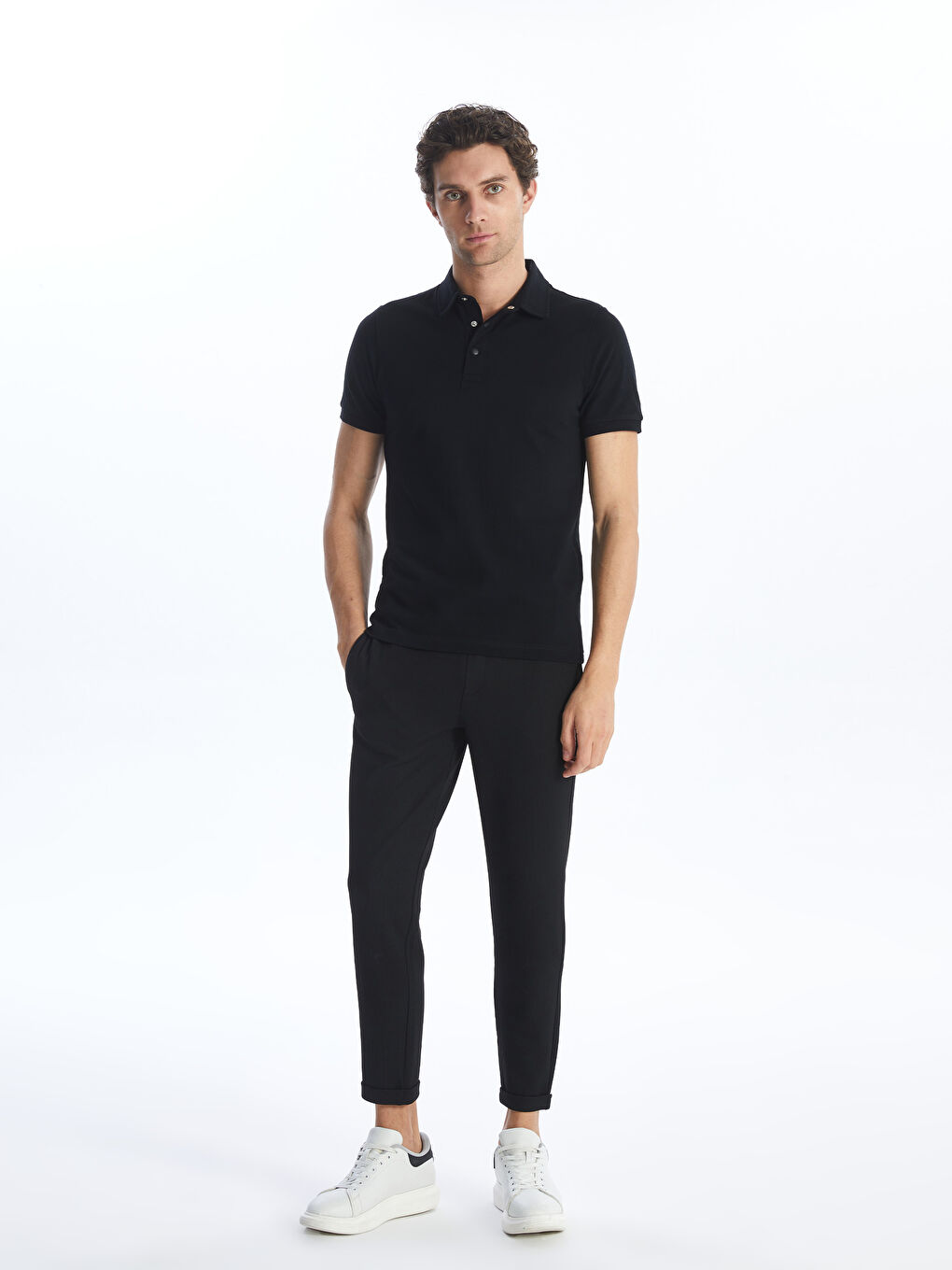 Siyah Polo Yaka Kısa Kollu Pike Erkek Tişört-2