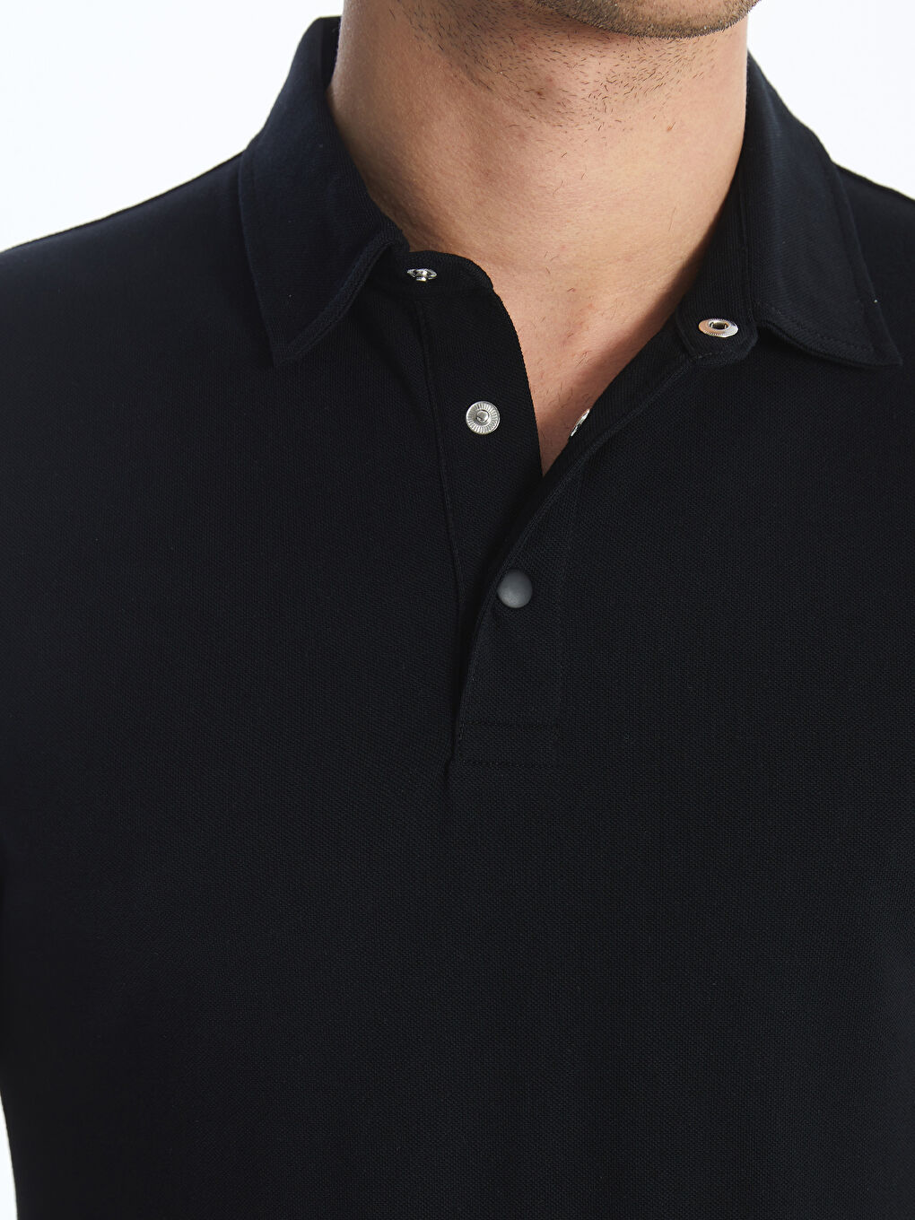 Siyah Polo Yaka Kısa Kollu Pike Erkek Tişört-3
