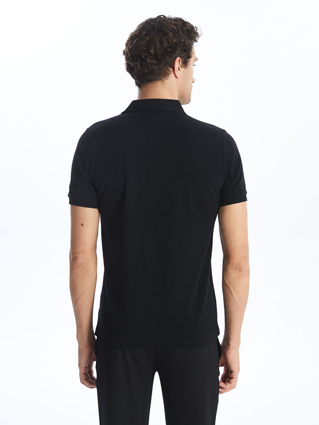 Siyah Polo Yaka Kısa Kollu Pike Erkek Tişört-4