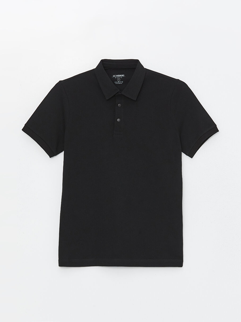 Siyah Polo Yaka Kısa Kollu Pike Erkek Tişört-5