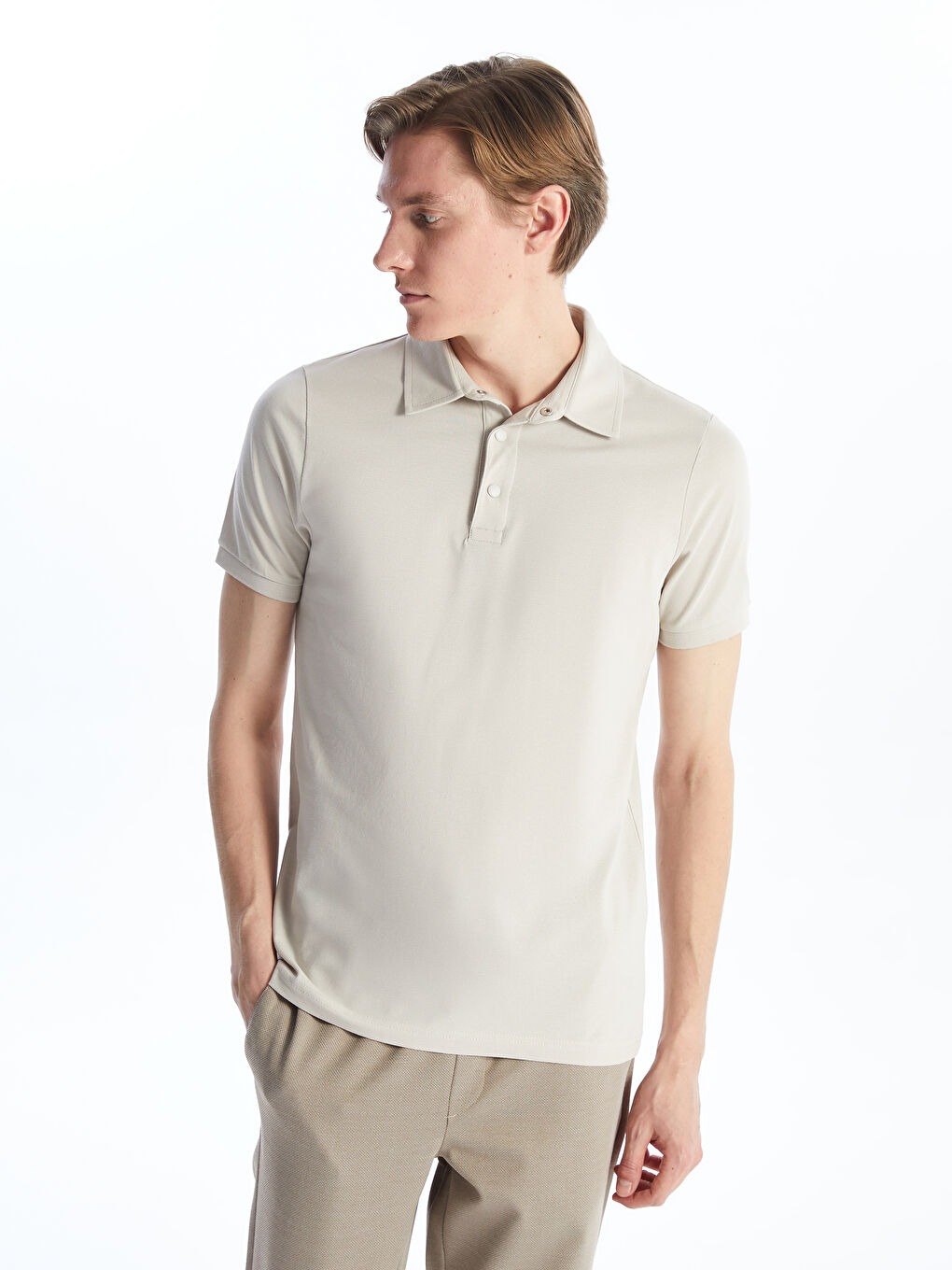 Bej Polo Yaka Kısa Kollu Pike Erkek Tişört