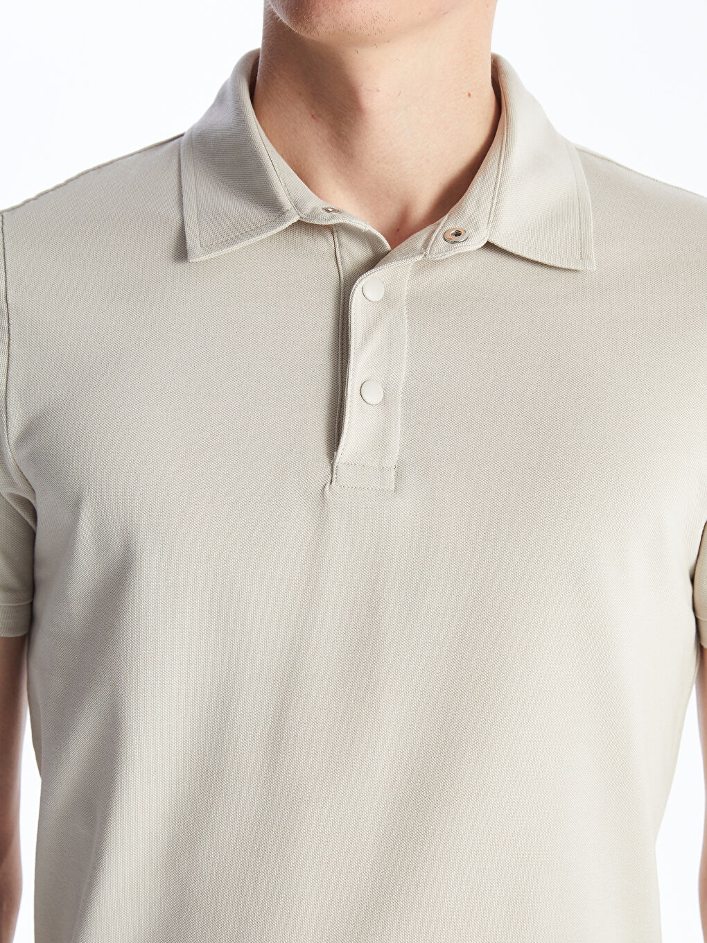 Bej Polo Yaka Kısa Kollu Pike Erkek Tişört-3