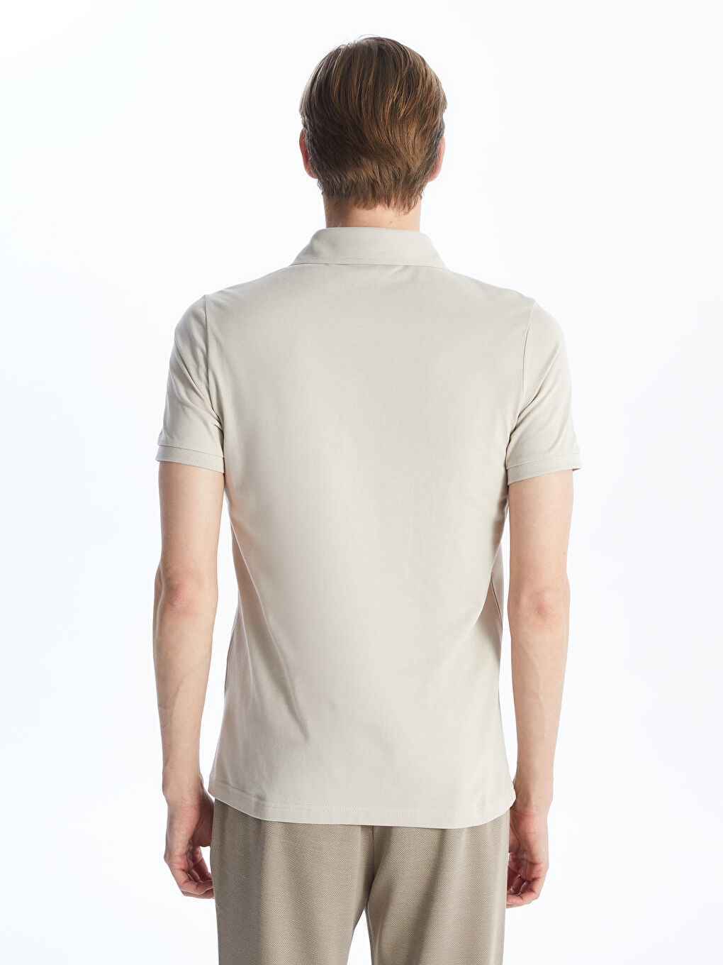 Bej Polo Yaka Kısa Kollu Pike Erkek Tişört-4