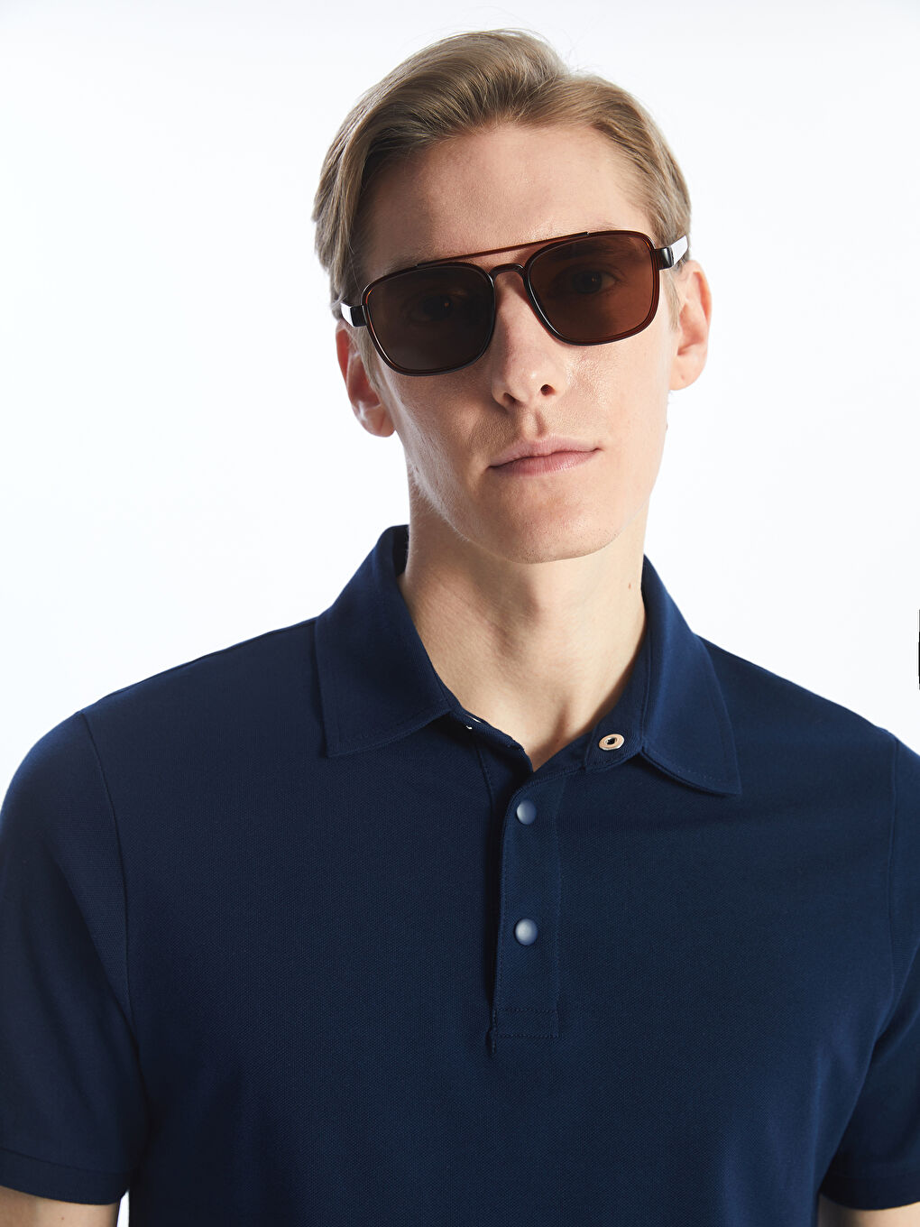 Lacivert Polo Yaka Kısa Kollu Pike Erkek Tişört-2