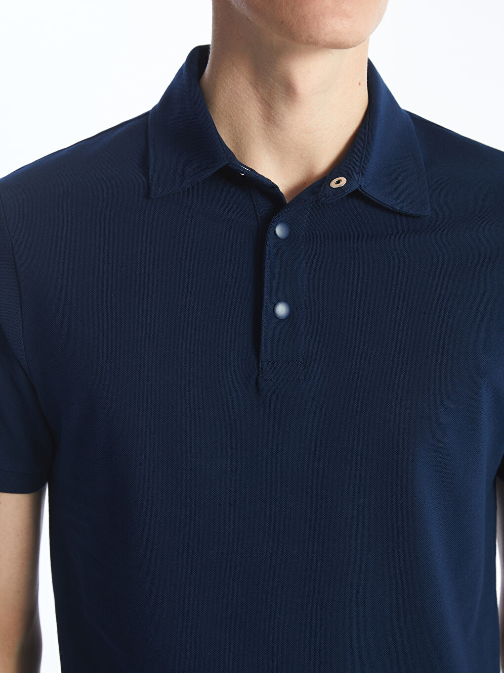 Lacivert Polo Yaka Kısa Kollu Pike Erkek Tişört-3