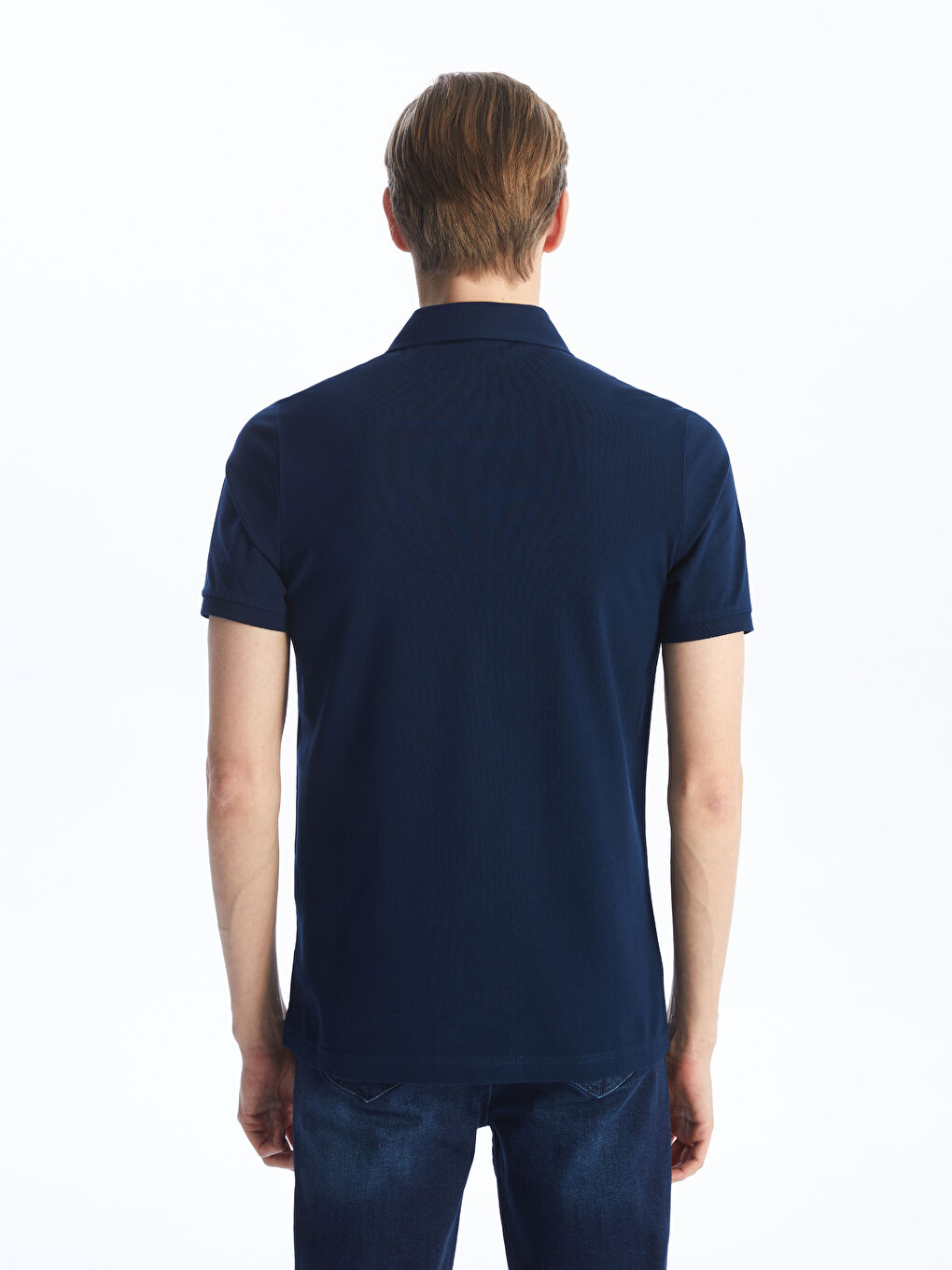Lacivert Polo Yaka Kısa Kollu Pike Erkek Tişört-4