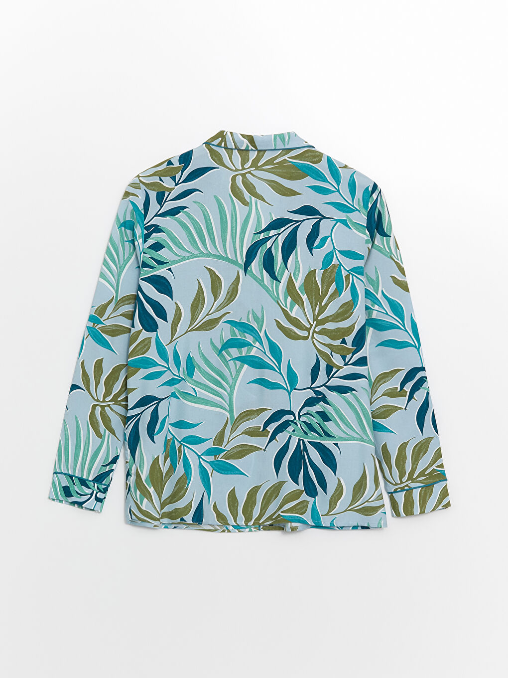 Gri Gömlek Yaka Çiçekli Kadın Pijama Üstü-1