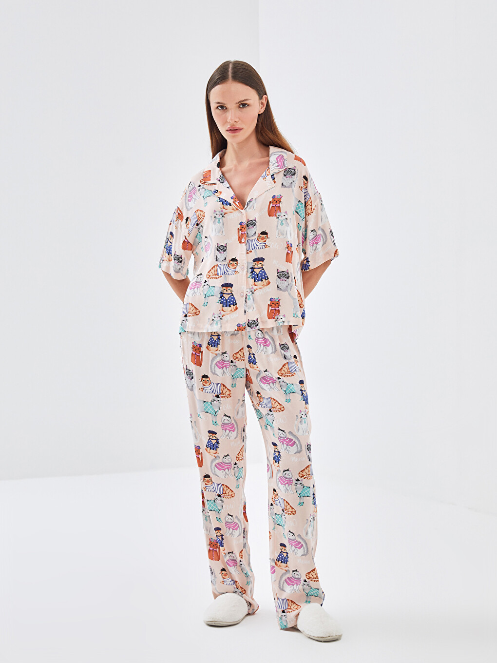 Button-Down Collar Printed Women's Pyjama Set