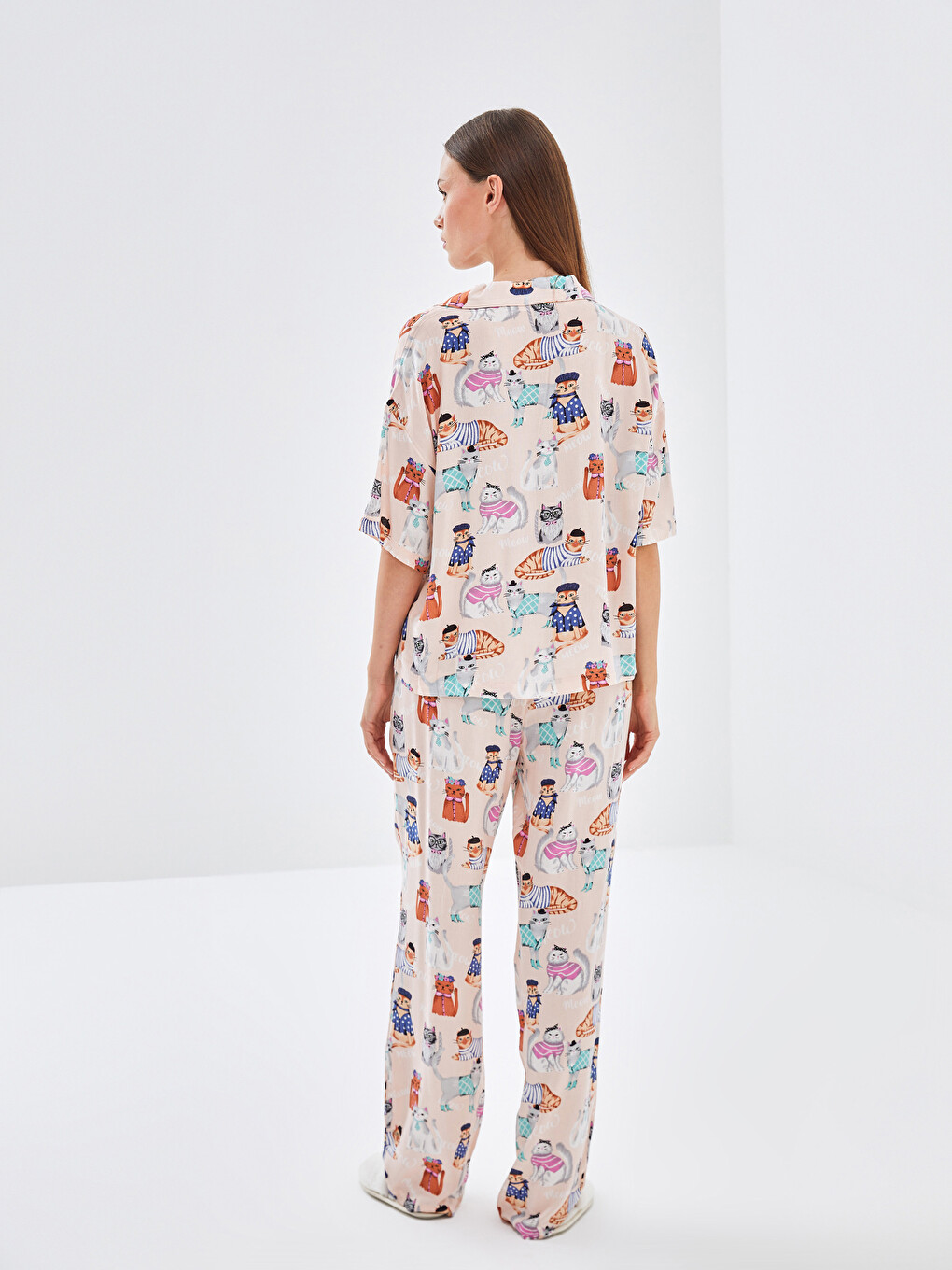 Button-Down Collar Printed Women's Pyjama Set-3