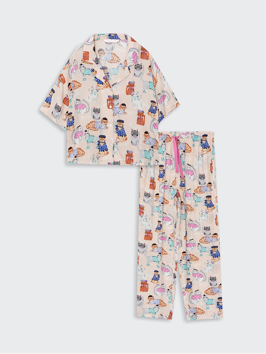 Button-Down Collar Printed Women's Pyjama Set-4