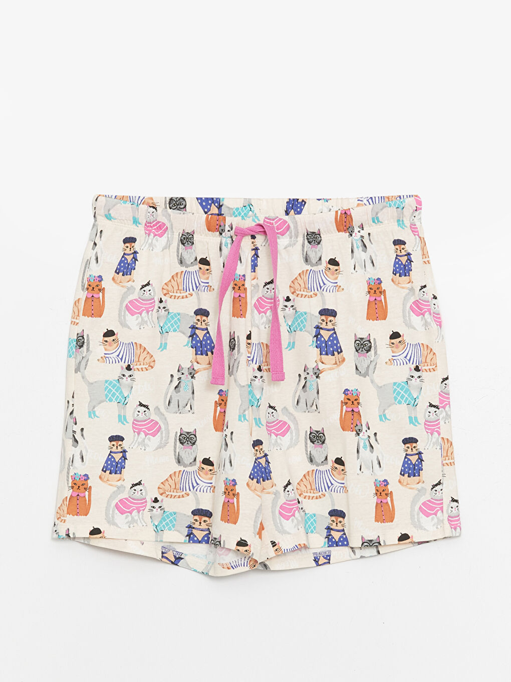 Pembe Beli Lastikli Desenli Kadın Şort Pijama Altı