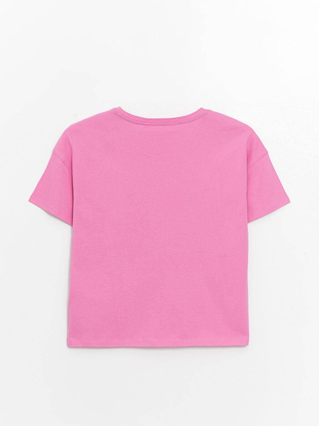 Pembe Bisiklet Yaka Baskılı Kısa Kollu Kadın Pijama Üst-1