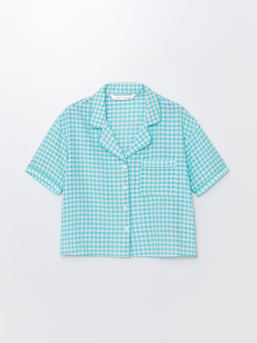 Turkuaz Gömlek Yaka Ekose Kadın Pijama Üst