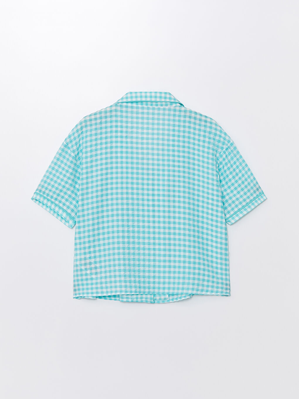Turkuaz Gömlek Yaka Ekose Kadın Pijama Üst-1