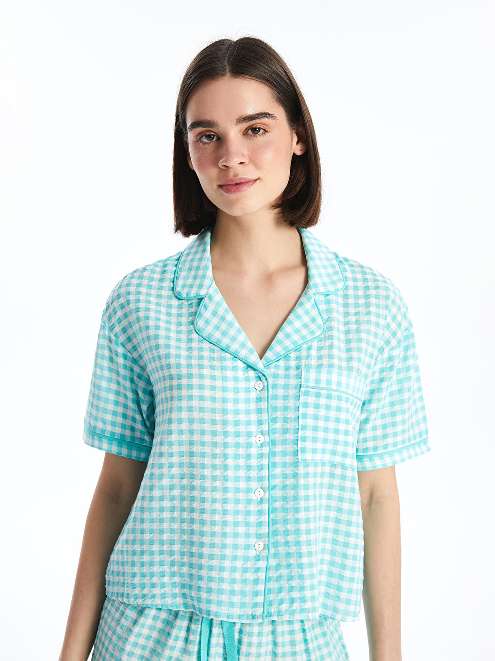 Shirt Collar Patterned Short Sleeve Women's Shorts Pajamas Set -S4CJ86Z8-LPK