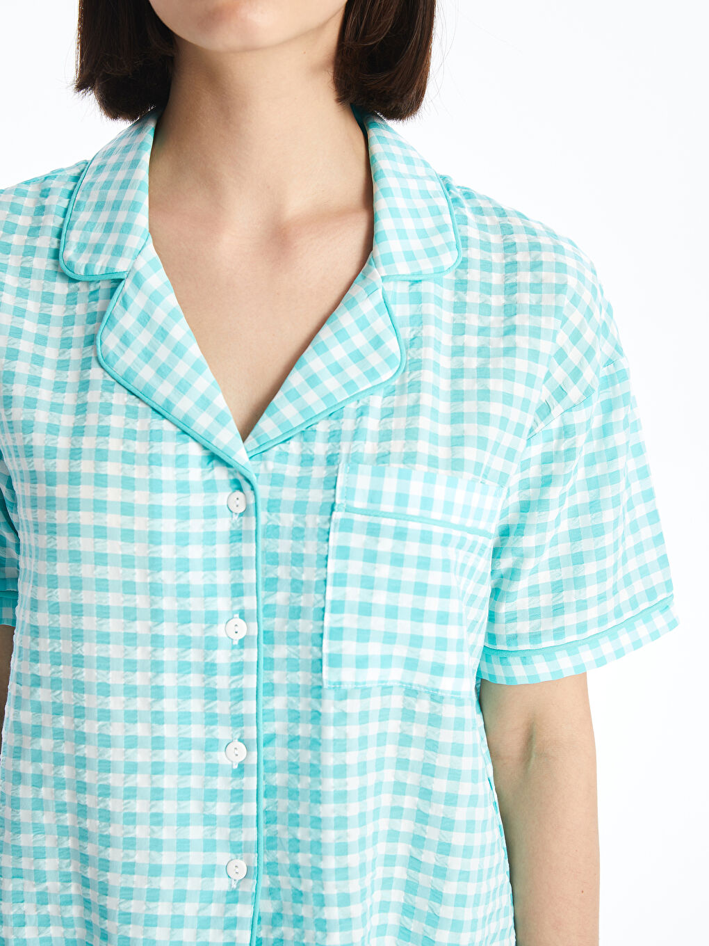 Shirt Collar Patterned Short Sleeve Women's Shorts Pajamas Set -S4CJ86Z8-LPK