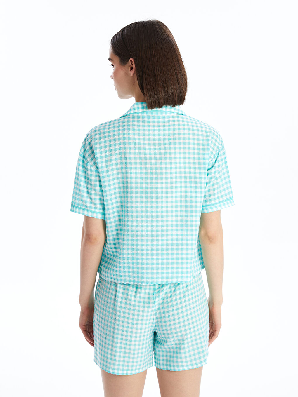 Shirt Collar Patterned Short Sleeve Women's Shorts Pajamas Set -S4CJ86Z8-LPK