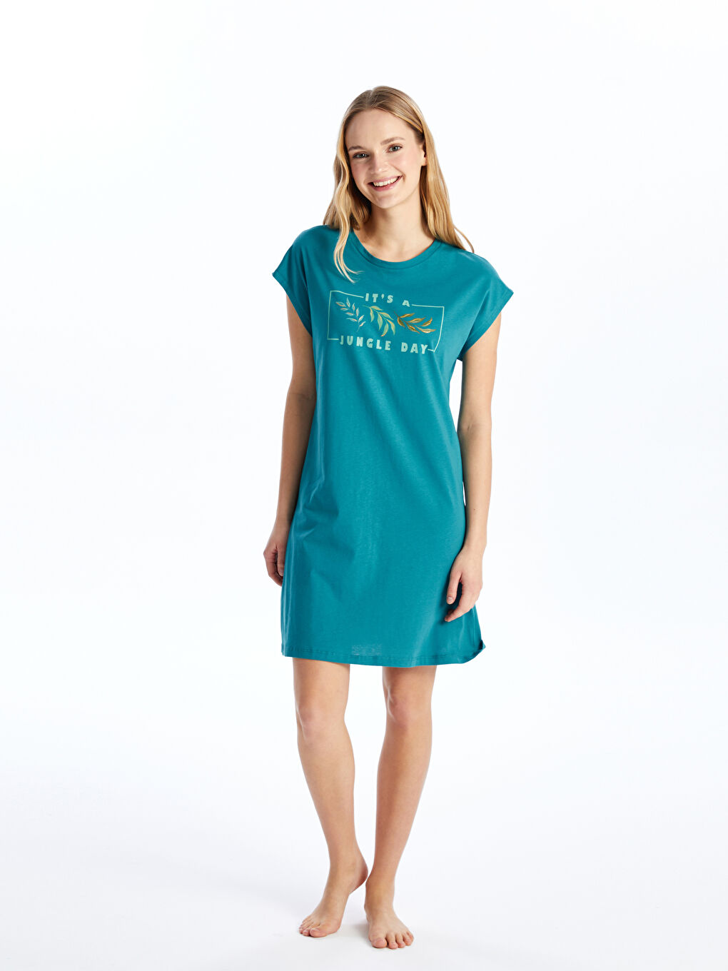 Crew Neck Printed Short Sleeve Women Nightdress -S4CJ97Z8-H0V