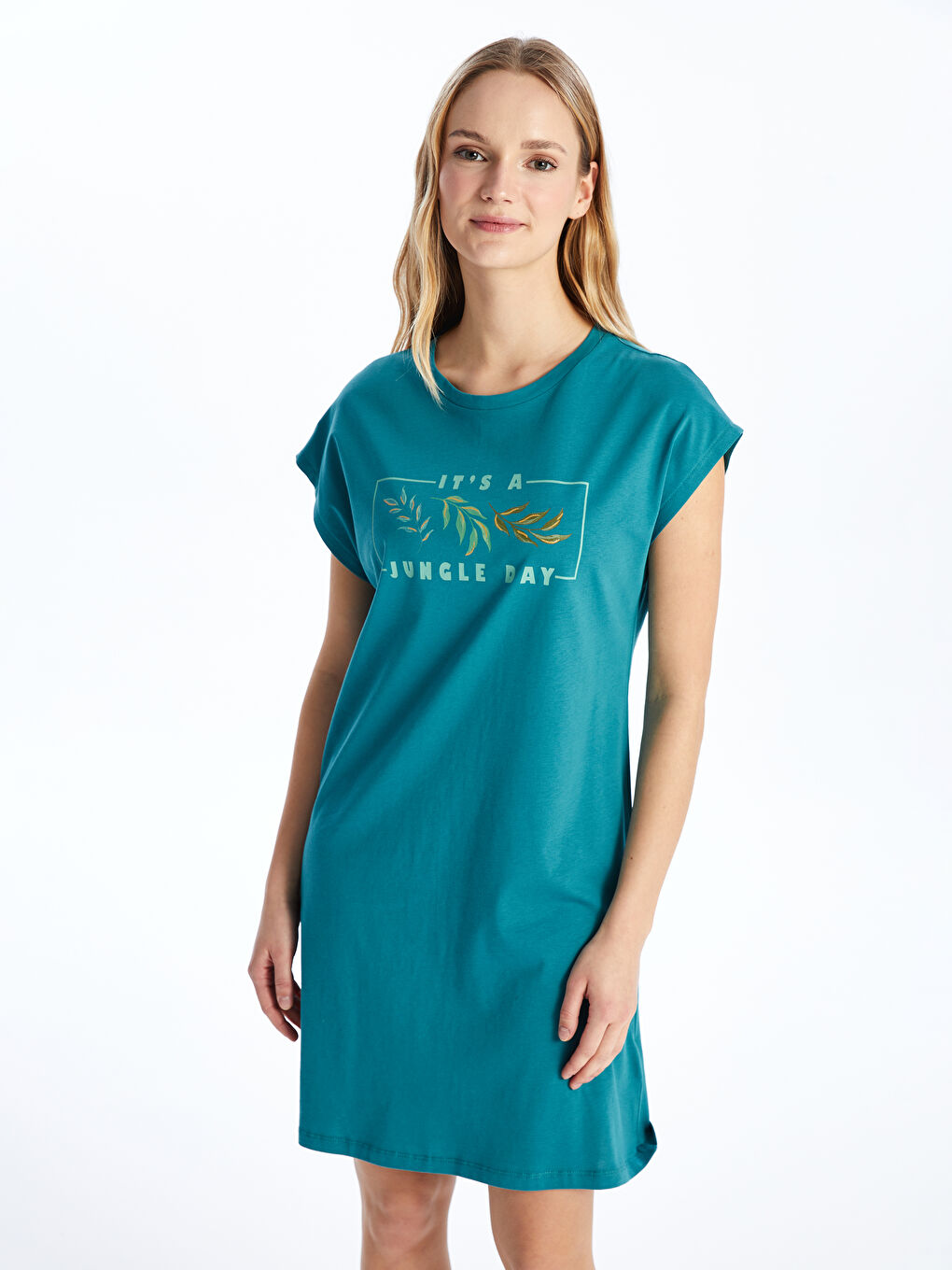 Crew Neck Printed Short Sleeve Women Nightdress -S4CJ97Z8-H0V